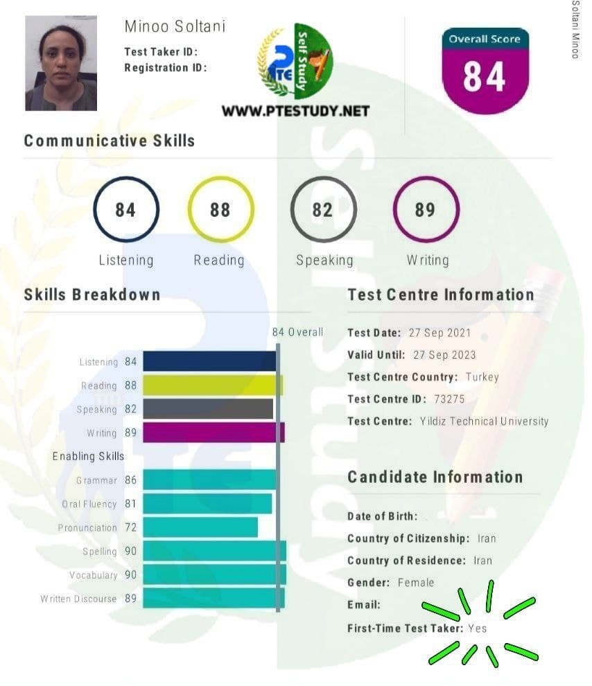 PTE-Academic score card 5