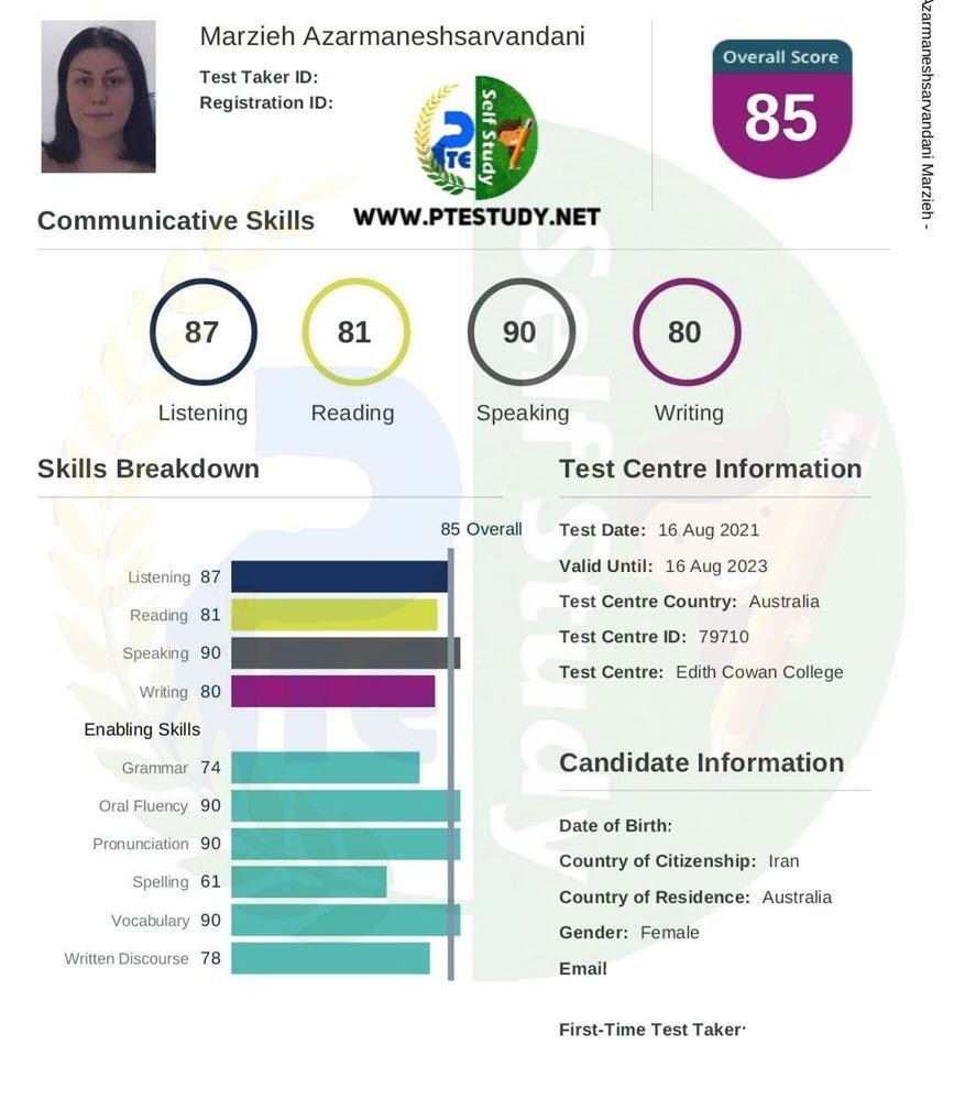 PTE-Academic score card 6